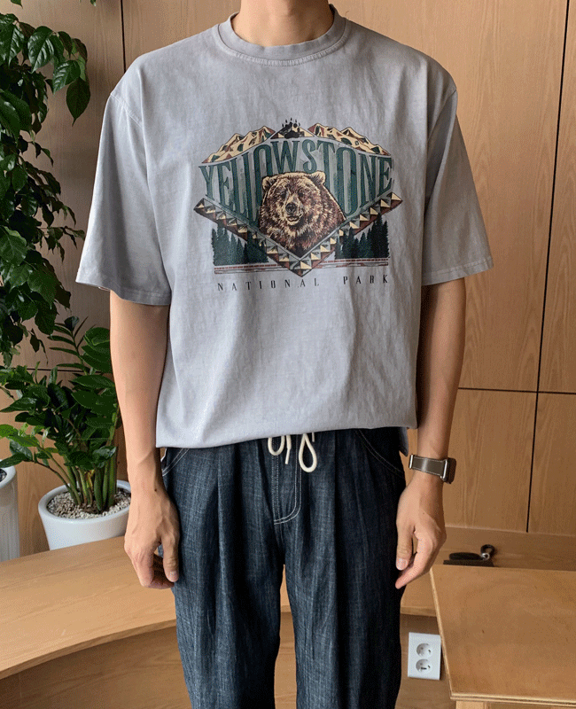피그먼트 베어 반팔 티셔츠(프리미엄)(3color)